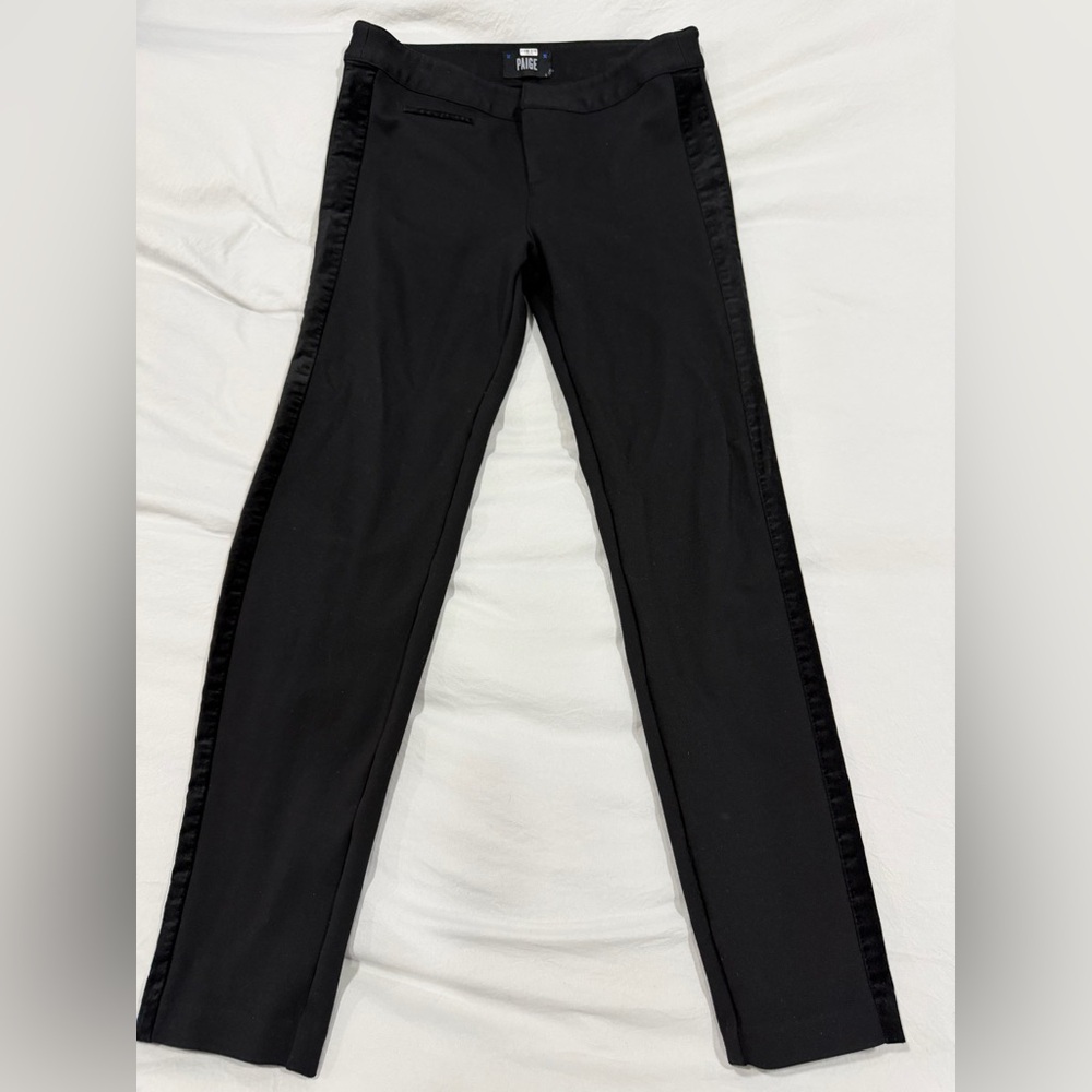 PAIGE Women’s Black Tuxedo Pants Velvet Stripe Skinny Ankle Size 29